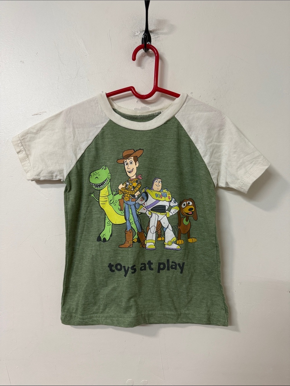 Disney Kids Raglan Tee - Green & White with Toy Story Characters
